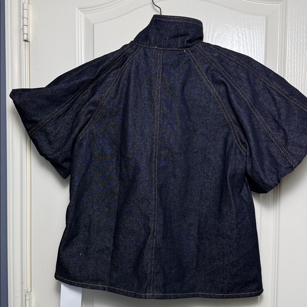 MISS ROSIER Roxane indigo-blue contrast-stitching denim blouse - Picture 5 of 5